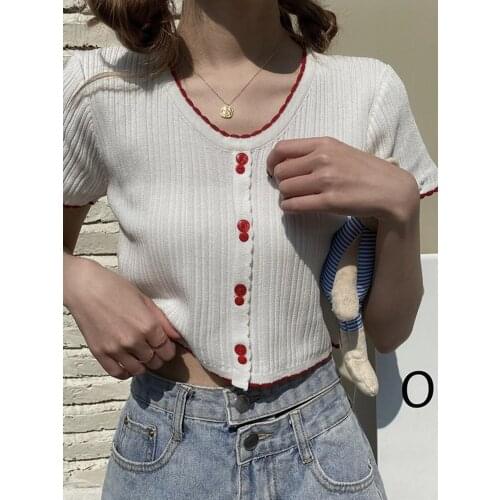 Celebrity Fashion Short T-shirt Cool Breathable Single Breasted Slim Womens Knitted Top