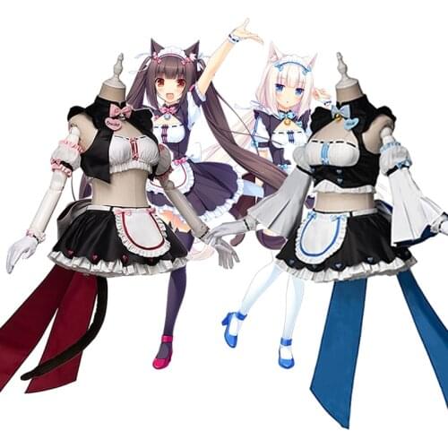 Reneecho Women Nekopara Chocola And Vanilla Cosplay Sexy Cat Neko Girl Maid Dress Costume Lolita Chocola Wig Vanilla Wigs