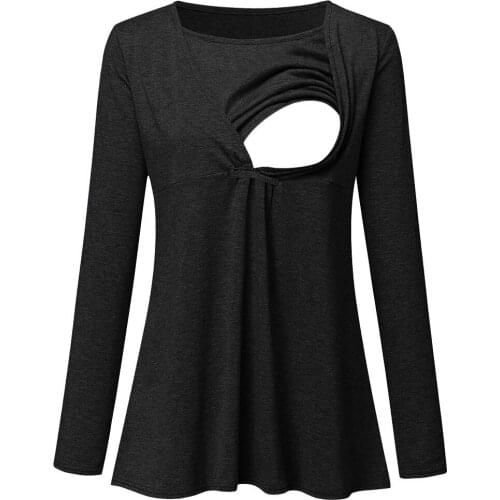 Women Pregnant Nursing O-Neck Long Sleeve Solid Tops Pregnancy Nursing Breastfeeding Top Tee Maternity Clothes maternity tshirt