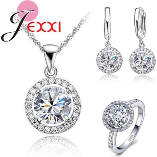 Top Quality Exquisite Women Wedding Necklace Earring Ring Jewelry Set 925 Sterling Silver Zircon Crystal Jewelry Choker Joker