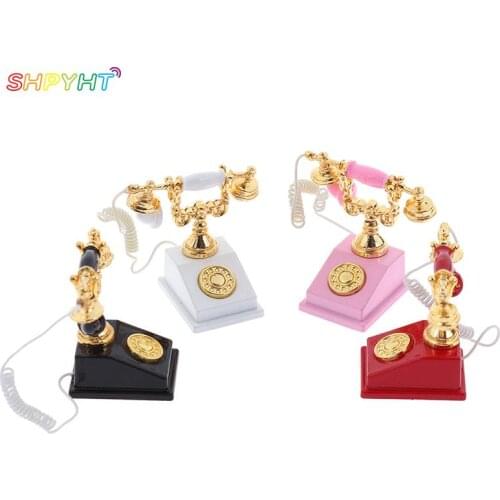 1:12 Miniature Phone Model Alloy Vintage Retro Rotary Telephone Dollhouse Decoration Accessories High Quality