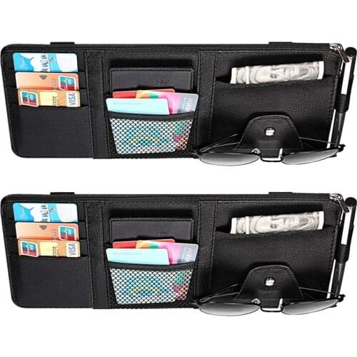 Car Sun Visor Organizer Pocket Leather Sunshade Clip Storage Bags Card Glassed Pen Clip Cash Holder Stowing Tidying Accessories