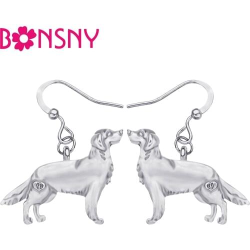 Bonsny Metal Antique Gold Plated Golden Retriever Dog Earrings Cute Animal Dangle Drop Jewelry For Women Kids Girls Fashion Gift