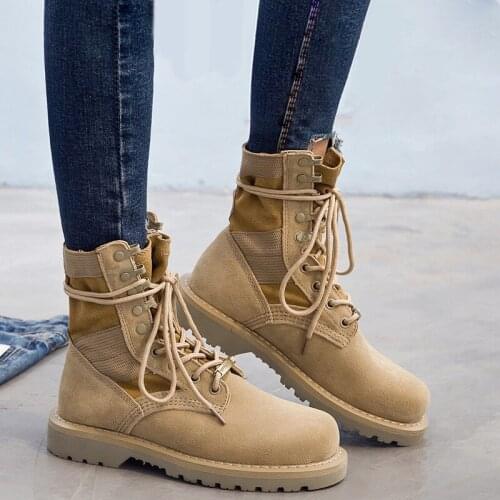 Women Boots Genuine Leather Shoes For Women Desert Combat Boots Outdoor Casual Warm Fur Winter Shoes Motorcycle Ankle Boot 35-44
