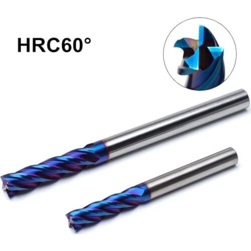 D12*30*D12*75mm*4T Solid carbide 4 flutes flattened end mills with straight Slim shank milling cutter HRC60 nACo-Blue Coated