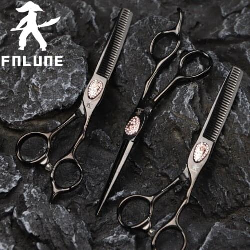 FnLune 6.0 Business Black Pink Diamond Professional Hair Salon Scissors Cut Barber Haircut Thinning Shear Hairdressing Scissors