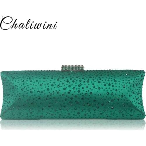 Hot Fuchsia Crystal Diamond Women Evening Purse Minaudiere Clutch Bag Bridal Wedding Clutches Chain Handbag