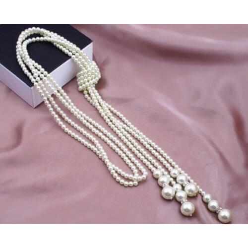 Beautiful Fashion White Shell Pearls Long Sweater Chain Charms Necklace 40"