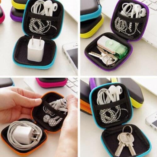 Square Mini Universal Zipper Earphone Cable Data Cord Storage Bag Case Pouch
