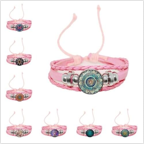 Fashion Glamour Mandala Art Picture Bracelet Henna Leather Bracelet Yoga Om Symbol Zen Buddhist Glass Bracelet Women Men Jewelry
