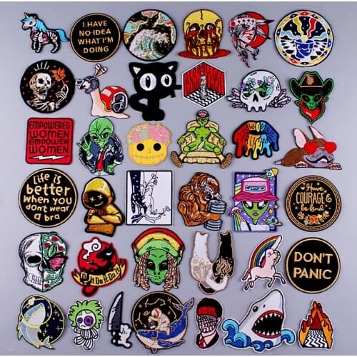 Diy Alien/Tiger Patch Skull Punk Embroidery Patch Embroidered/Clothing Sewing Skeleton Patch Iron On Patches On Clothes Applique