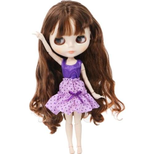 One Set Purple Dress Daily Casual Wear Party Skirt Cute Accessories Clothes for Barbie Doll for Blythe Doll Dollhouse Girl Toy