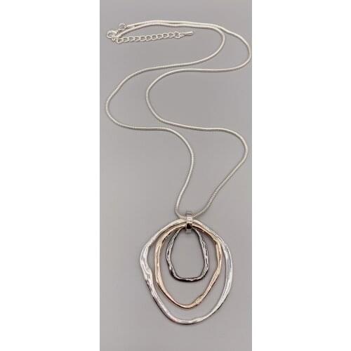 FoLisaUnique Silver Rose Gold Plated Pewter Irregular Hammered Loops Pendant Necklace For Women Girls Gift Trendy Long Necklace