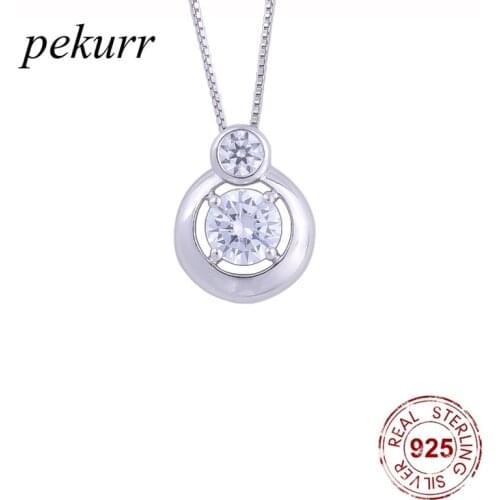 Pekurr 925 Sterling Silver Big Crystal Gems Round Necklaces For Women Luxury Zircon Pendants Fashion Jewelry Accessories