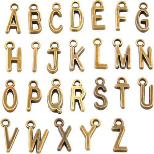 26 pcs Alphabet Charm Pendant Gold Bronze Silver Color Letter Charms For Jewelry Making Vintage Accessories Set Handmade Pendant