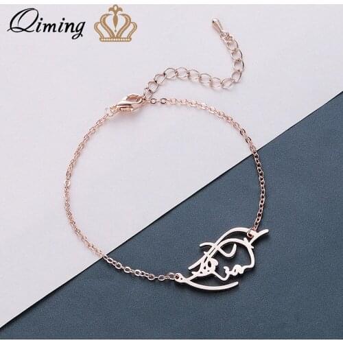 QIMING Artistical Figure Womens Bracelet Charms Girls Face Figure Stainless Steel Jewelry Rose Gold Girl Face Boho Bracelets