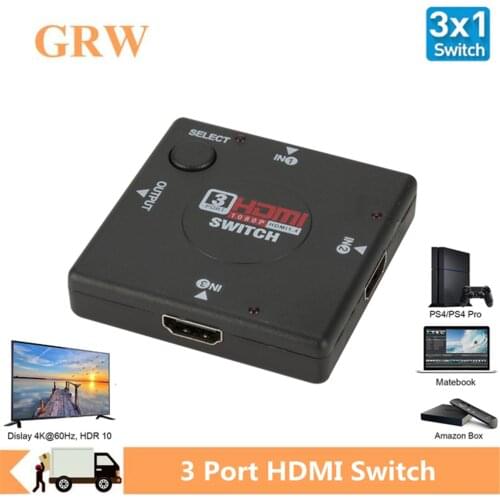 GRWIBEOU HDMI 3 in1 Out Switcher 3 Port HDMI Switch Female to Female Switcher Splitter Box Selector for HDTV 1080P VIdeo Switch