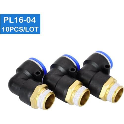 HIGH QUALITY 10Pcs L Shaped PT 1/2" Male Threaded to 16mm Tubing Pneumatic Quick Fitting PL16-04