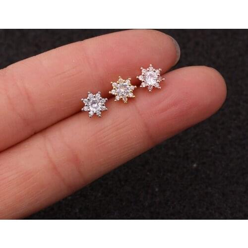 1 PCS Cute Small Round Shape Micro Pave CZ Ear Bone Cuff Stud Earring Simple Gold Color Stainless Steel Bar Ball Piercing Ears