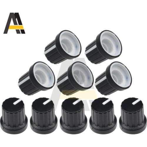 10pcs WH148 Potentiometer Knob Kit Plastic Knobs Cap 6mm Shaft Hole Plastic Threaded Knurled Potentiometer Knobs Caps
