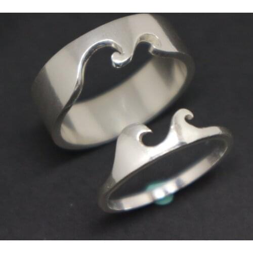 2Pcs/Set Fashion Bohemia Style Wave Couple Ring for Men Women Silver Plated Finger Ring Beach Party Jewelry Gifts