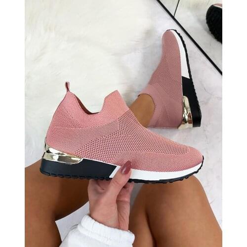 2021 zapatos casuales de moda Zapatos de cuña de las señoras zapatos planos zapatos antideslizante volando tejido zapatillas de