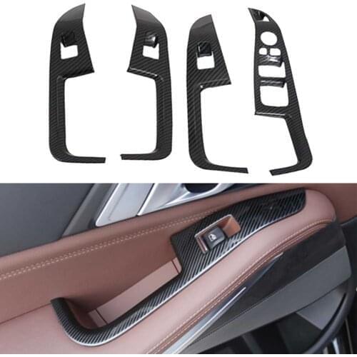 4Pcs Auto Interior Window Switch Panel Cover Carbon Fiber ABS Decoration Sticker For BMW X5 G05 X7 G07 2019 2020