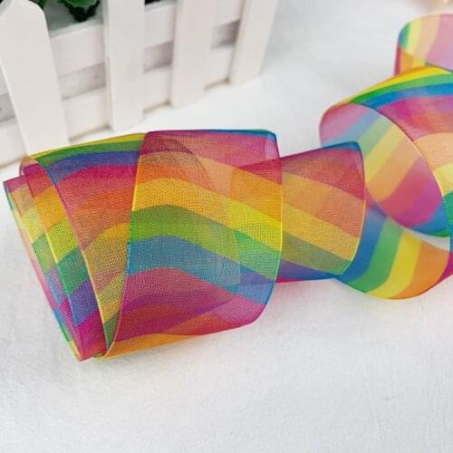 5 Yards 35mm Organza Ribbons Rainbow Color Ribbons For DIY Bowknot Wedding Christmas Party Decoration Gift Packing Ribbon Crafts