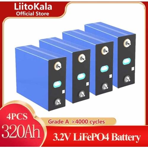 4PCS LiitoKala 3.2V 320AH 310ah 12V Battery Pack Lifepo4 Grade A DIY Rechargeable Energy storage CELL EU US Tax Free Busbars