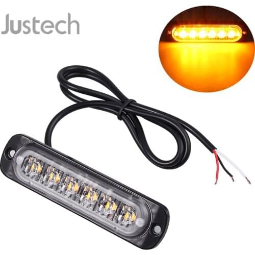 Justech 4Pcs Car Emergency Light 12V Amber Recovery Strobe 6 LED Light Orange Grill Breakdown Flashing Durable Waterproof Light