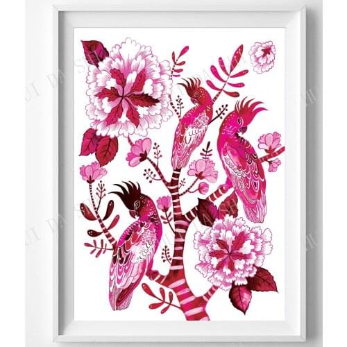 Cockatoo Australian wall art Botanical peony print gift for her Chinoiserie style bird lover art