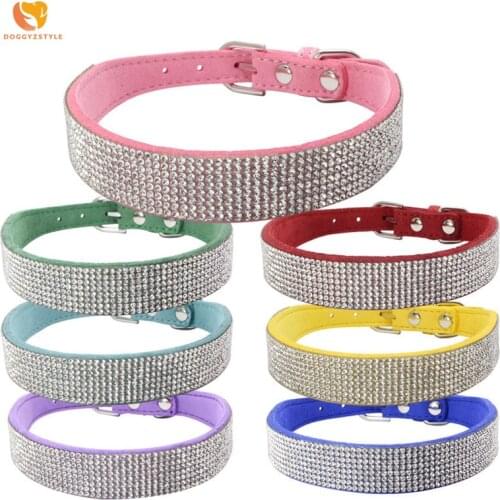 Bling Rhinestone Korean Velvet Dog Collar Puppy Cat Double-sided Pet Neck Strap Pet Accessories For Small Dogs Teddy Chihuahua