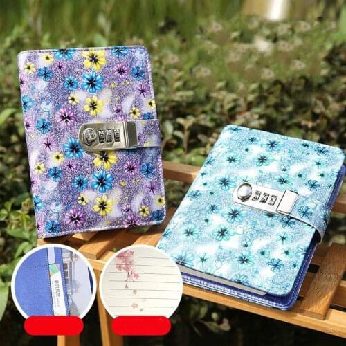 Girl Flower pattern password Binder Notebook with Lock Notepad Agenda Pu Leather Travel Sketchbook Office school Diary Gift 2021