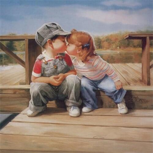 Large Size Single Wall Free shipping two kids reproduction painting printed oil painting WK-- (441)