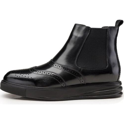 Brand Mens Chelsea Boots Wool Fur Lining Winter Warm Snow Boots Genuine Leather Thick Platform Flats Shoes Male Office Brogue