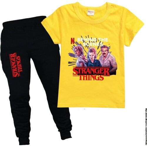 Children T Shirt trousers suits Funny Cartoon Stranger Things Tshirt Kids Spring t shirts pants suit clothing summer sets 2021