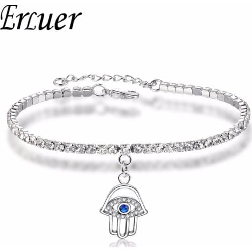 ERLUER Fashion Hamsa Evil eye Bracelet For Women Girl Silver Color Crystal Zircon Claw Chains Link Bracelets & Bangles Jewelry
