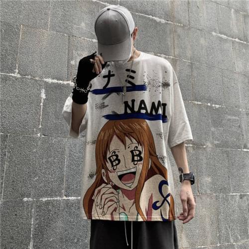 Summer Korean version of Harajuku style hip-hop anime print couple loose highstreet short-sleeved T-shirt male and female stude