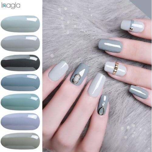 Inagla Nails Gel Polish Semi Permanent UV Gel Nail Polish Hybrid Nail Art Gellak Grey Color Soak Off Enamel Gel Polish Base Top