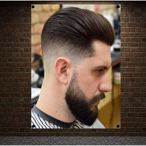 Mens Beard Classic Hairstyle Poster Wall Sticker High Quality Banner Flag Canvas Painting Wall Hanging Barber Shop Wall Decor B