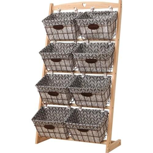 Creative solid wood newspaper rack living room sundry pastoral fabric storage floor home toy