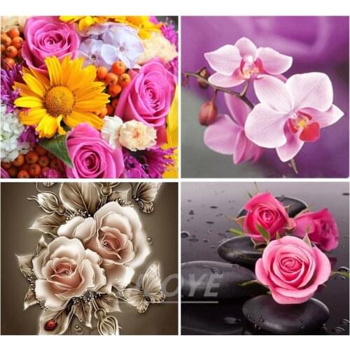 Flowers Full Square/Round 5D DIY Diamond Painting Tulip Vase Pictures 3D Embroidery Mosaic Cross Stich Kits Stickers Decor DF515