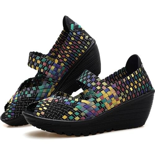 Summer Women Sandals Platform Shoes Women Handmade Woven Shoes Wedge Women Multi Colors Ladies Sandals 2019 New