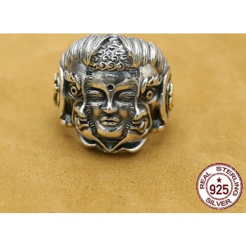 100% S925 sterling silver mens ring personality fashion retro punk jewelry carved Chinese style styling gift for lovers hot