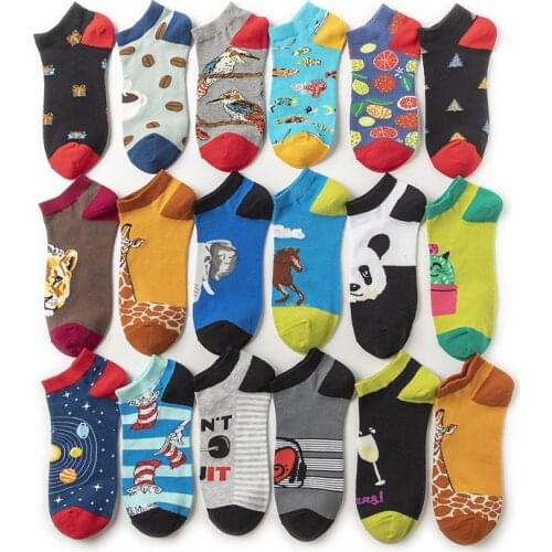 Spring and Summer Mens Socks Cotton Animal Pattern Personality Street Couple Socks Fruit Series Comfortable Boat Socks Anime