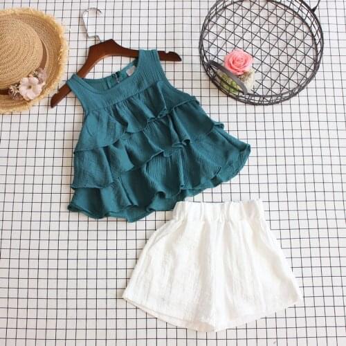 2018 new children girl summer clothing set layers cake shirts+white shorts,girls kids fashion casual clothes suit