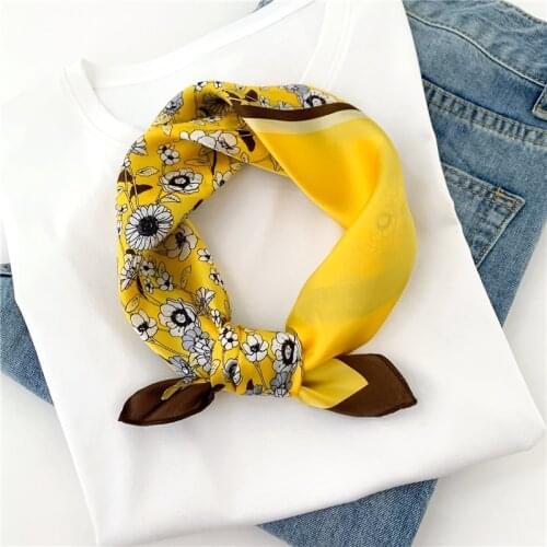 New Real Silk Scarf Small Square Scarves Fashion Women Bandana Print Neck Hairband Female Floral Foulard Neckerchief 2021