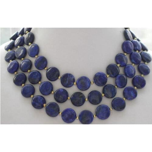 Charming Natural 12mm coin Blue Lapis Lazuli of bead necklace 50"