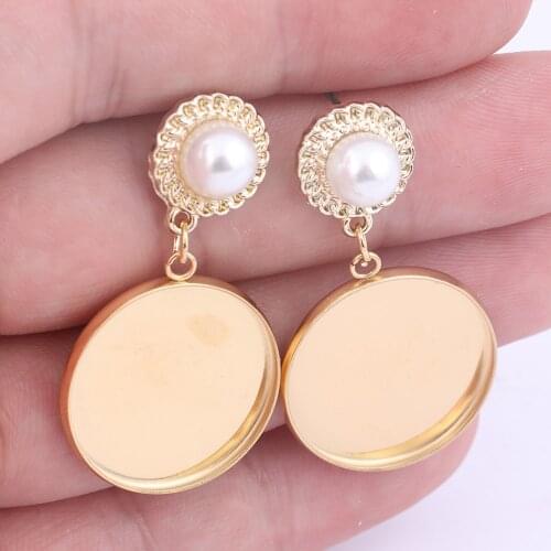 10pcs gold plated stud earring bezel blanks fit 20mm cabochon base setting stainless steel gold plated diy accessories