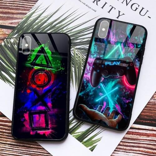 Buttons PS Phone Case Tempered glass For iphone 6 6S 7 8 plus X XS XR 11 12 mini PRO MAX